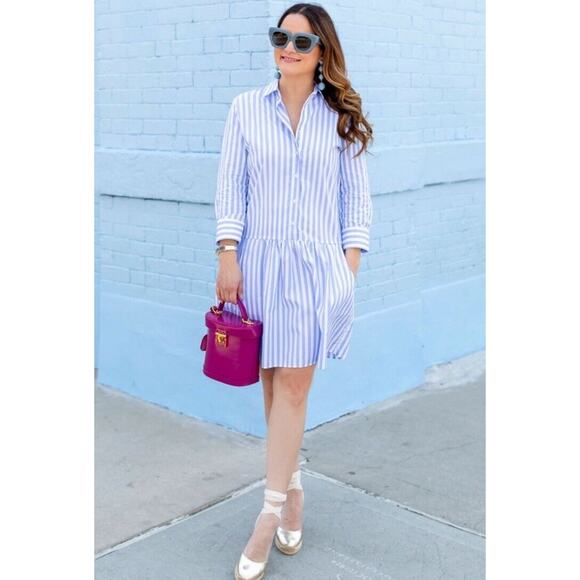 Tuckernuck The Shirt by Rochelle Behrens L Drop Waist Shirt Dress Striped Blue